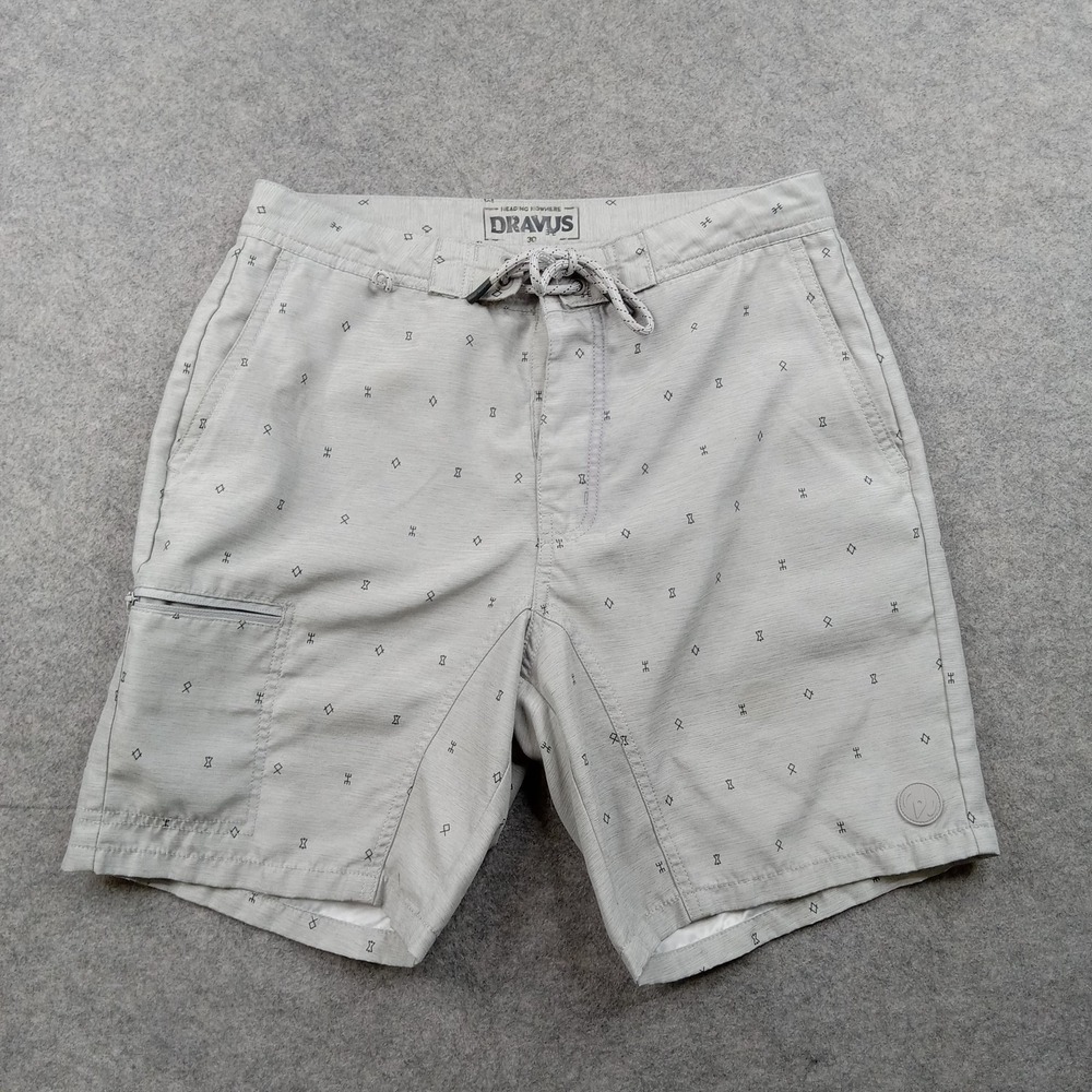 Dravus Shorts Mens 30 Gray Geometric Print Board Swim Trunks‎ Zipper Pocket